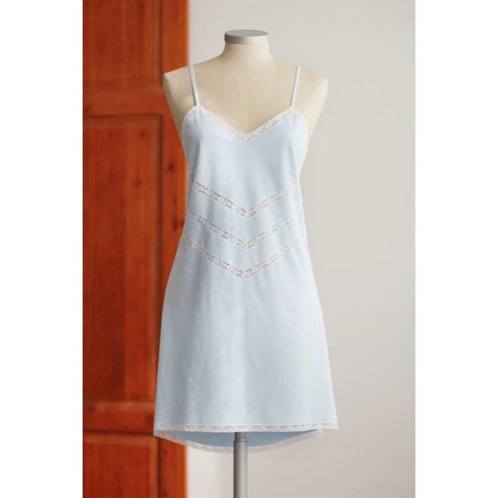 Lindy‎ Lindy Womens Coco Slip Dress French Lace Inset V Neck Baby Blue Large